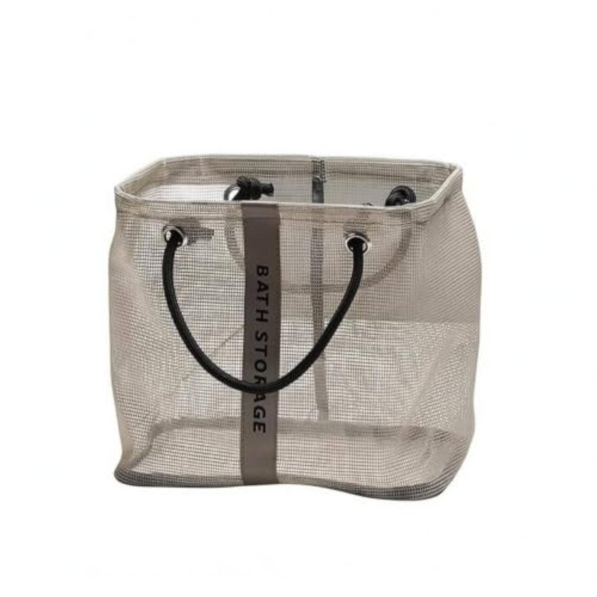 Rope Handles Mesh Bath Tote, Rectangular Portable Shower Carrier, Gray